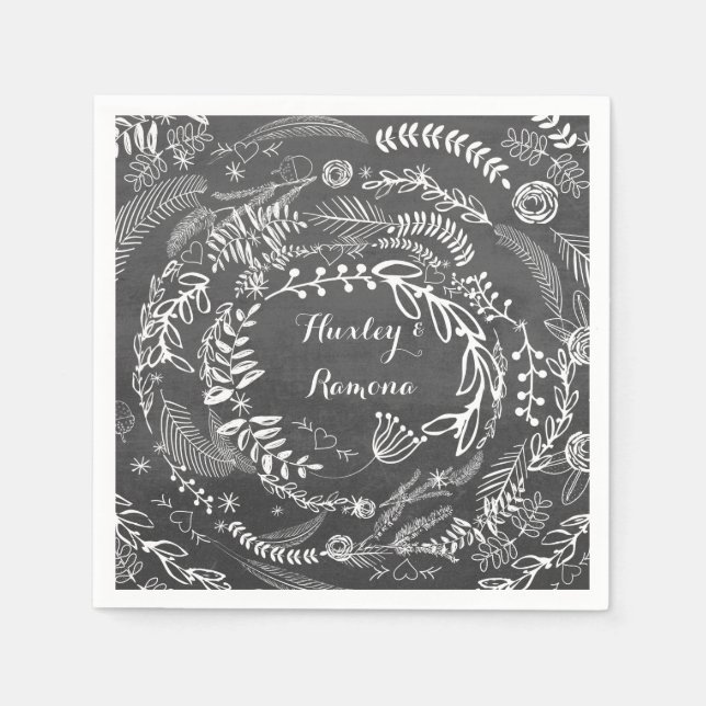 Serviette En Papier Chalkboard Floral Garland (Devant)