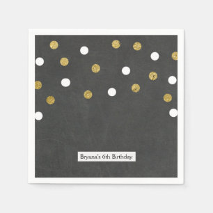 Serviette En Papier Chalkboard Gold & White Confetti Celebration Party