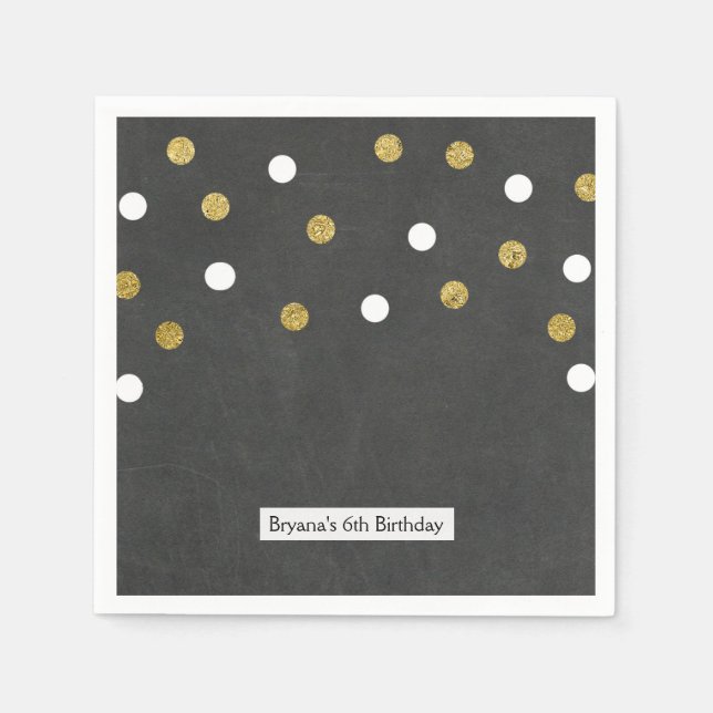 Serviette En Papier Chalkboard Gold & White Confetti Celebration Party (Devant)