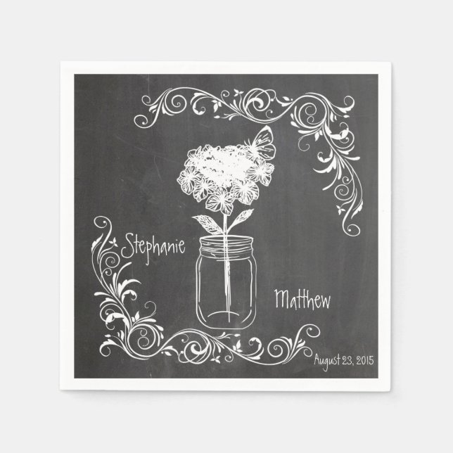 SERVIETTE EN PAPIER CHALKBOARD MASON JAR GARDEN MARIAGE NAPKINS (Devant)