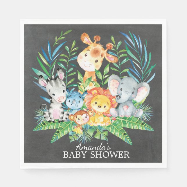 Serviette En Papier Chalkboard Safari Jungle Baby shower papier servie (Devant)