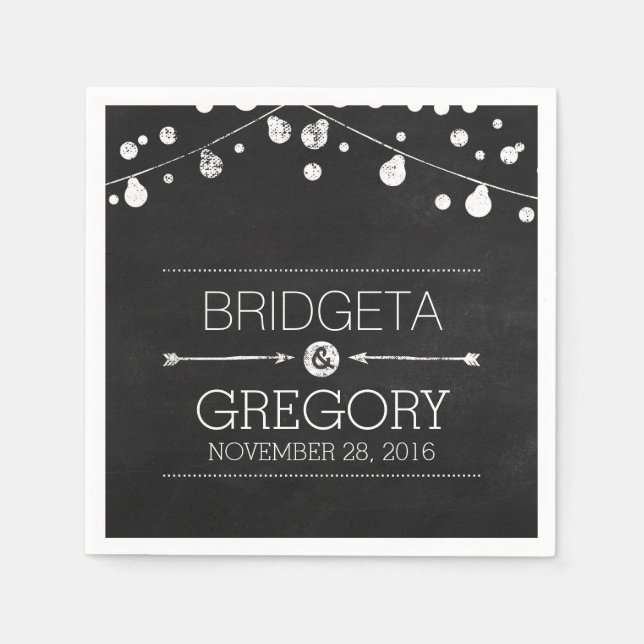 Serviette En Papier Chalkboard String lights Russe Mariage (Devant)