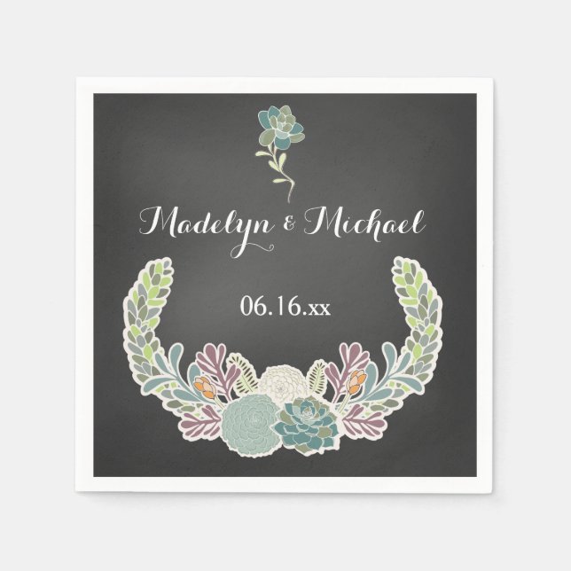 Serviette En Papier Chalkboard Succulents Papier Mariage serviettes (Devant)