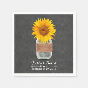 Serviette En Papier Chalkboard Sunflower & Mason Jar Rustique Mariage