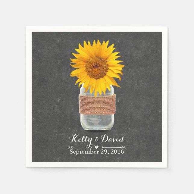 Serviette En Papier Chalkboard Sunflower & Mason Jar Rustique Mariage (Devant)