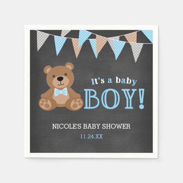 Serviette En Papier Chalkboard Teddy Bear Baby shower garçon (Devant)