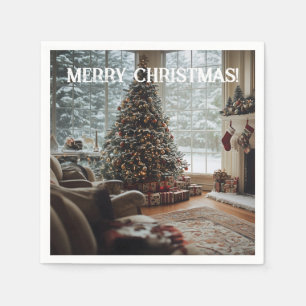 Serviette En Papier Chambre confortable Noël, Cheminée, Arbre et Bas