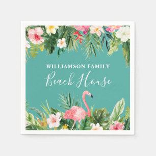 Serviette En Papier Chambre de plage florale tropicale de nom de