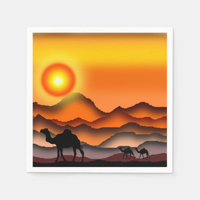Serviette En Papier Chameaux dans les serviettes Sunset Desert (Devant)