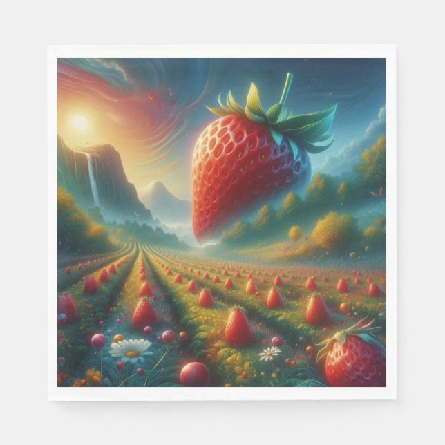 Serviette En Papier Champ de fraises de rêves (Devant)