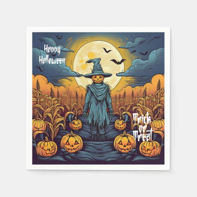 Serviette En Papier Champ de maïs Halloween et épouvantail (Devant)