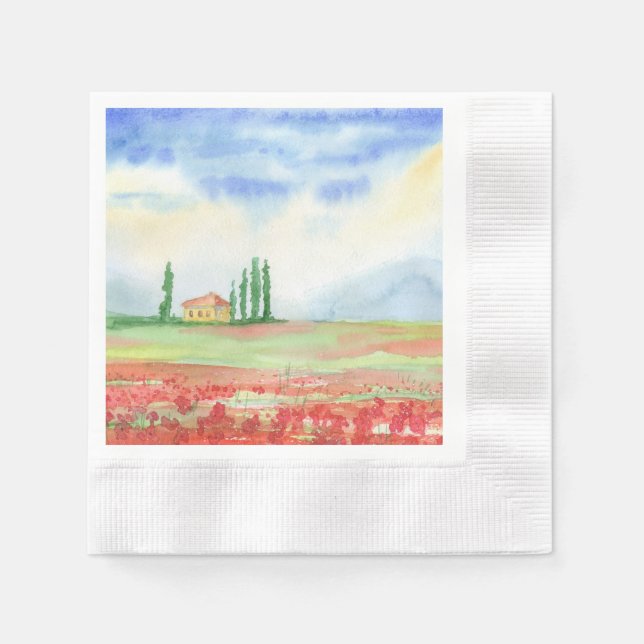 Serviette En Papier Champ de pavots en Toscane (Devant)