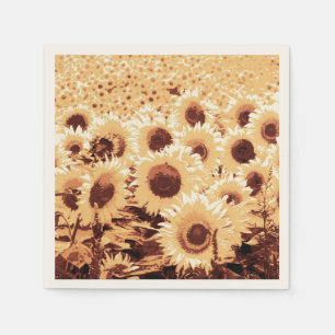 Serviette En Papier Champ de tournesol - teinte sépia, chameau et brun