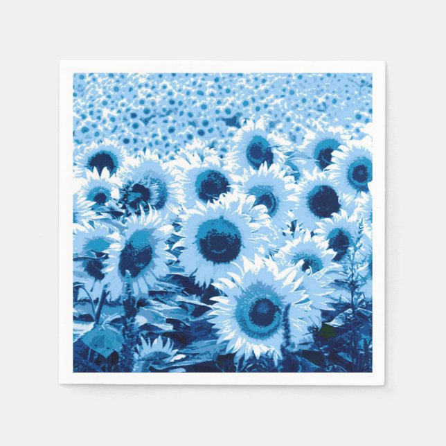 Serviette En Papier Champ de tournesols - nuances de bleu (Devant)