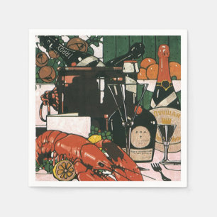 Serviette En Papier Champagne au homard vintage ; Fête élégante chic