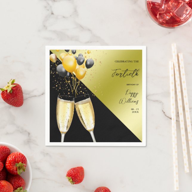 Serviette En Papier Champagne & Ballons 40e anniversaire (En situation)