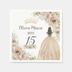 Serviette En Papier Champagne Crème Beige Floral Princesse Quinceañera