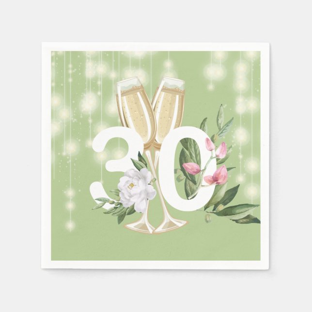 Serviette En Papier Champagne de luxe Green 30e anniversaire (Devant)