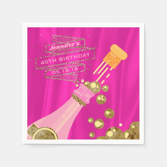 Serviette En Papier Champagne d'or rose Élégant Papier de fête d'anniv (Devant)