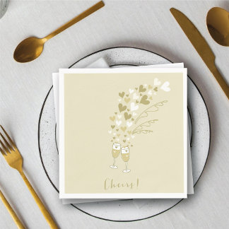 Serviette En Papier Champagne Doré Félicitations Fiançailles Mariage