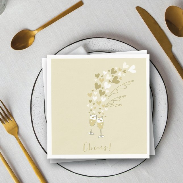 Serviette En Papier Champagne Doré Félicitations Fiançailles Mariage (Gold Champagne Cheers Engagement Wedding Party Paper Napkins @ fat_fa_tin)