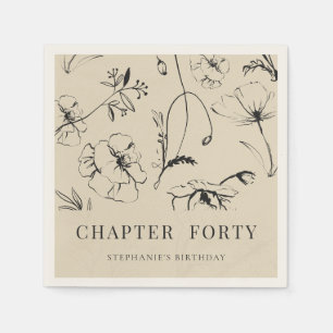 Serviette En Papier Champagne Élégant Noir Chapitre 40e Anniversaire