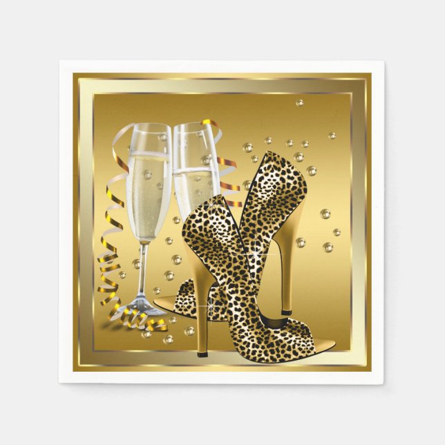 Serviette En Papier Champagne et chaussures à talons hauts (Devant)