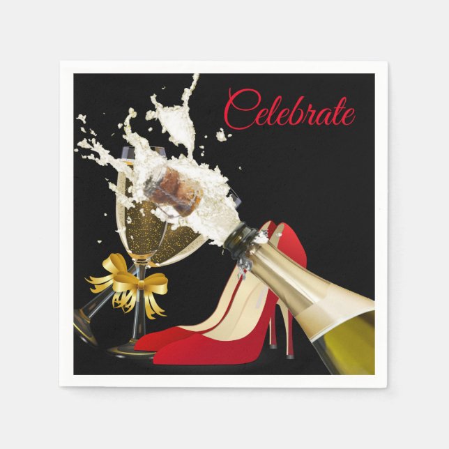 Serviette en papier Champagne et chaussures rouges (Devant)