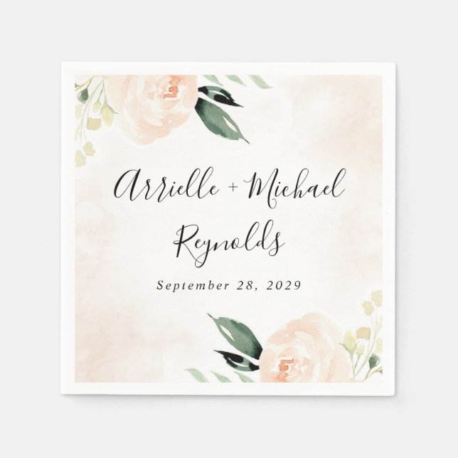 Serviette En Papier Champagne Jardin Rosée Rose Bleu Élégant Champagne (Devant)