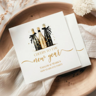 Serviette En Papier Champagne Or Noir Fête du Nouvel An