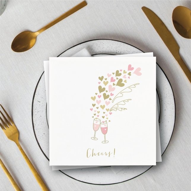 Serviette En Papier Champagne rose Soirée de mariage Fiançailles (Pink Champagne Cheers Engagement Wedding Party Paper Napkins @ fat_fa_tin)