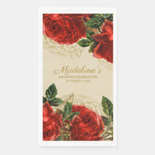 Serviette En Papier Champagne Roses Rouges vintages Tan Anniversaire