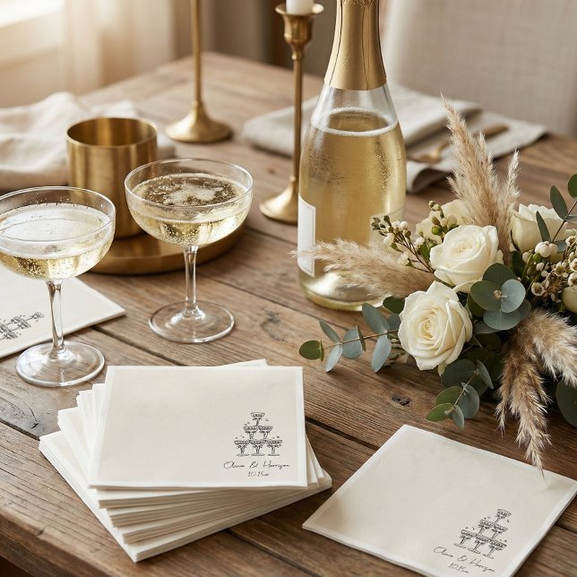 Serviette En Papier Champagne Tower Doodle Custom Name Wedding (Créateur téléchargé)