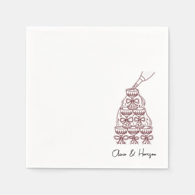 Serviette En Papier Champagne Tower Sketch Custom Name Wedding Napkins (Devant)