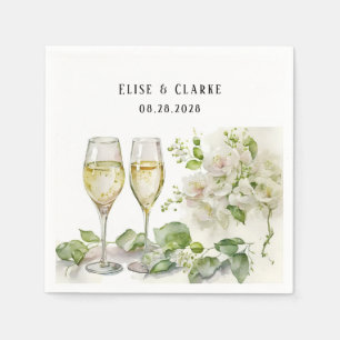 Serviette En Papier Champagne Verre et Florales Mariage personnalisé