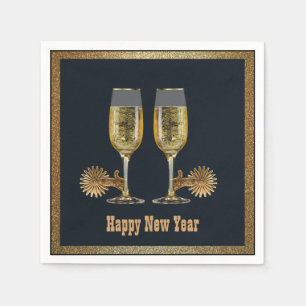 Serviette En Papier Champagne Western Party Et Spurs Bonne Année