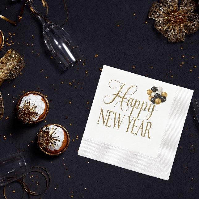 Serviette En Papier Champagne White & Gold New Year's Eve Paper Napkin (The perfect napkin to complete your table setting for New Year's!)