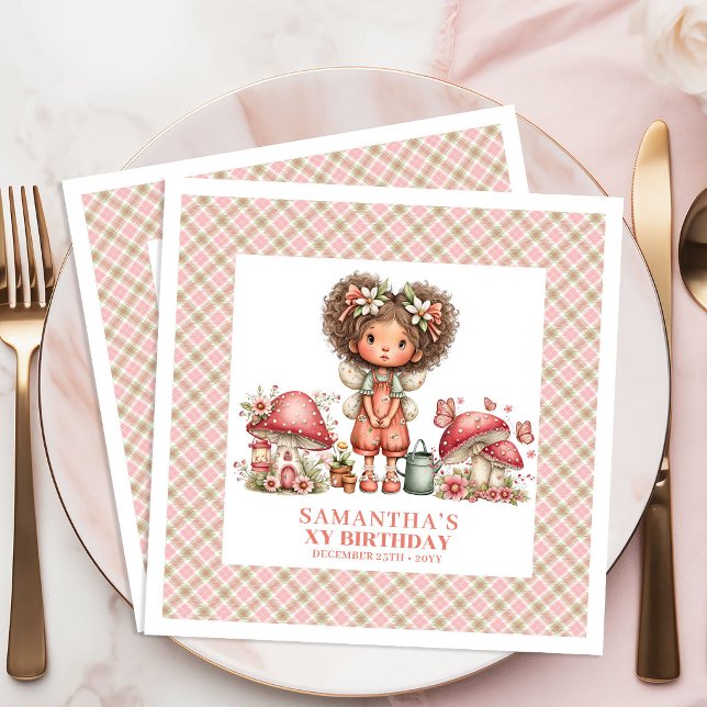 Serviette en papier Champignon Anniversaire 3 ans  (Whimsical Fairy 3rd Birthday Mushroom Paper Napkins)