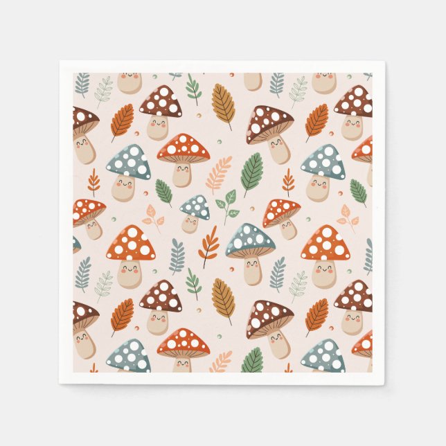 Serviette En Papier Champignon, Feuillage d'automne, Motif de la natur (Devant)