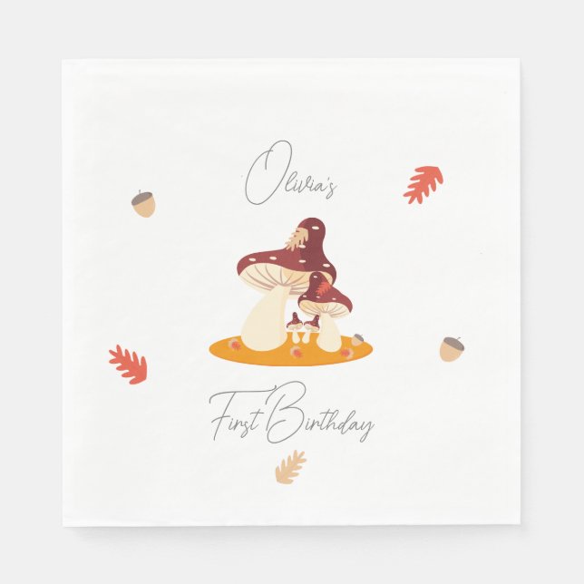 Serviette En Papier Champignon forestier Premier anniversaire (Devant)