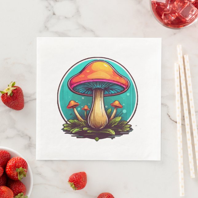 Serviette En Papier Champignons Magiques Colorés (En situation)
