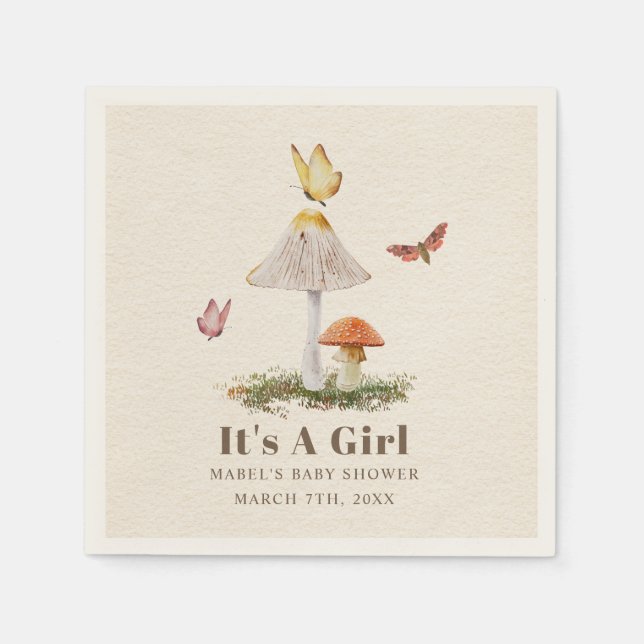 Serviette En Papier Champignons Papillons Woodland Girl Baby shower Na (Devant)