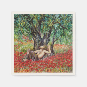 SERVIETTE EN PAPIER CHAMPS DE PAN, D'OLIVIERS ET DE POPPES