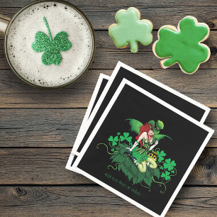 Serviette En Papier Chance Trèfle Vert Fée Rouge Cheveux Shamrock