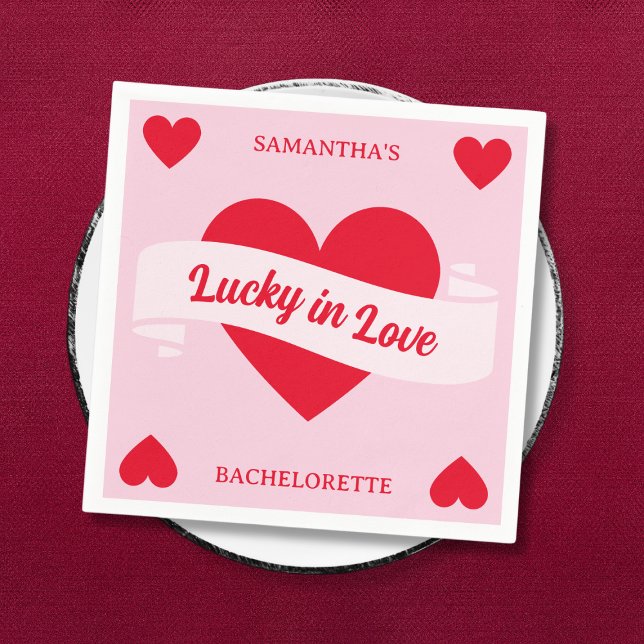 Serviette En Papier Chanceux en amour Vegas Chic Rose et Rouge Enterre (Lucky In Love Vegas Chic Pink & Red Bachelorette Napkins)