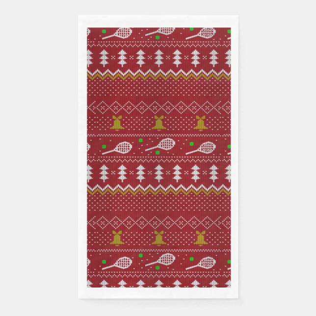 Serviette En Papier Chandail de Noël de Tennis Motif tricoté Rouge Noë (Devant)