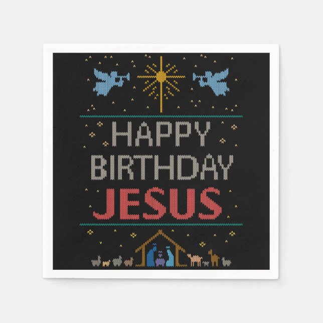 Serviette En Papier Chandail de Noël moche - Joyeux anniversaire Jésus (Devant)