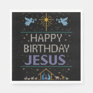 Serviette En Papier Chandail de Noël moche Joyeux Anniversaire Jésus v