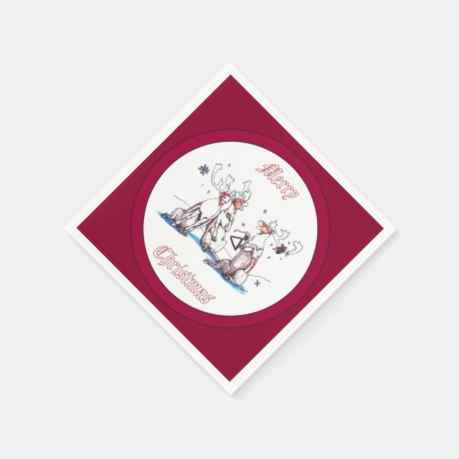 Serviette En Papier Chant Noël Caribou Vacances Conçu (Coin)