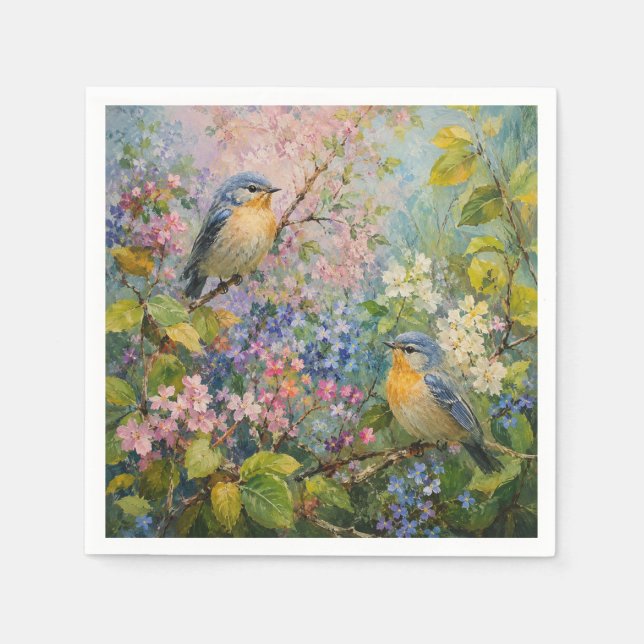 Serviette En Papier Chants d'oiseaux parmi les fleurs (Devant)
